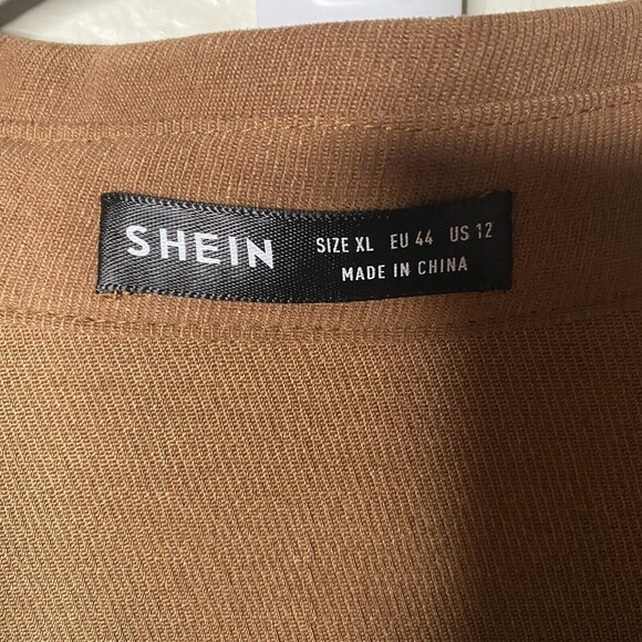 Shein Women Brown Long Sleeve Utility Jumpsuit XL Belted Button Front Ribbed - Picture 4 of 8